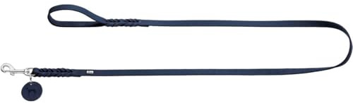 HUNTER Hundeführleine SOLID EDUCATION, Farbe: dunkelblau, Leder, geflochten, robust, weich, Handschlaufe, Größe 16/100