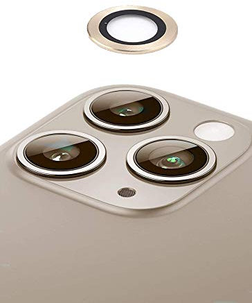 WEOFUN Protector Cámara, para iPhone 11 Pro/iPhone 11 Pro MAX/iPhone 12 Mini/iPhone 12, Alta Definicion Vidrio Templado Cámara Trasera Lente Anillo Protector Metálico – dorado