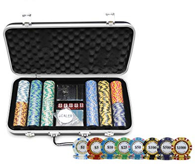 HAN'S DELTA Monte Carlo Poker Club Chip Set 14 Gramm für Texas Hold'em, Blackjack, Casino Gambling mit schwarzem ABS-Gehäuse, Karten, Dealer Button (wählen Sie 300 oder 500 Chips Set) (300 Chips Set)