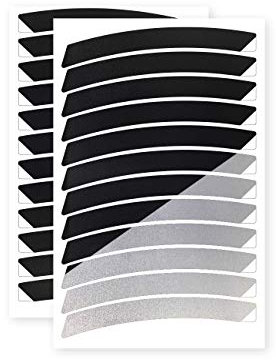 reflexsticker für Fahrradfelgen | 12 bis 24 Zoll Felgen | schwarz oder weiß | 24 Streifen im Set | weiß reflektierend | Reflektoren-Aufkleber fürs Fahrrad, Kinder Laufrad, Anhänger (24ʺ, schwarz)