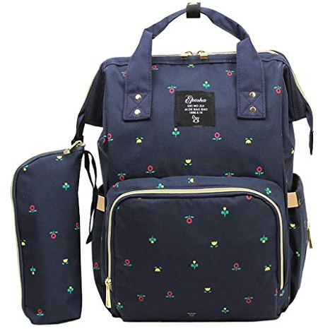 Tubayia Große Kapazität Wickeltasche Rucksack Wasserdicht Wickelrucksack Baby Pflegetasche (Blau Blumen)