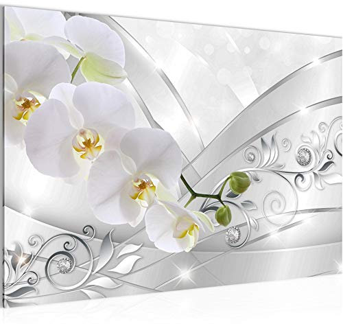 Runa Art Bild Blumen Orchidee Modern Wandbilder Wohnzimmer 1 Teilig - Made In Germany - Ornament Silber Grau Flur 209115a