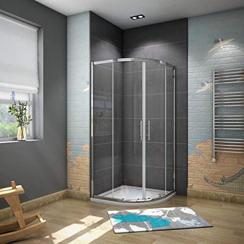 195 cm Box Doccia Semicircolare Porte Scorrevoli Vetro Temperato 6 mm Trasparente Anticalcare Telaio Cromato Lucido 90x90 cm, incluso Piatto Doccia 90x90 cm