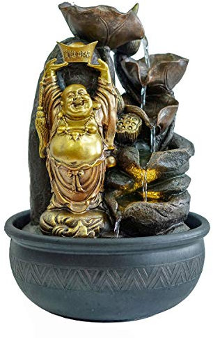 G&S Fontaine intérieure L : Ganesh Doré et 3 vasques, Zentrends. H 39 cm