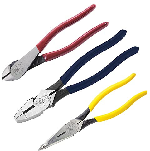 Klein Tools 80020 Tool Set with Lineman's Pliers, Diagonal Cutters, and Long Nose Pliers, with Induction Hardened Knives,Red, 3-Piece,8-Inch Kit