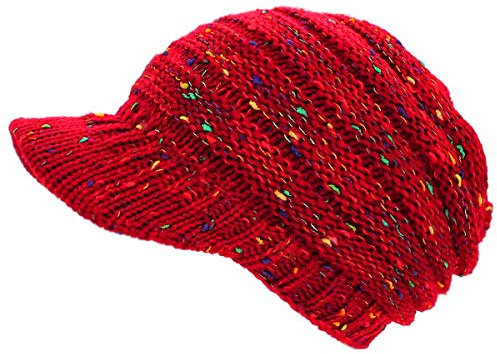 dy_mode Strickmütze Damen Schirmmütze Winter Mütze Einfarbig Bunt - A082 (A315-Rot)