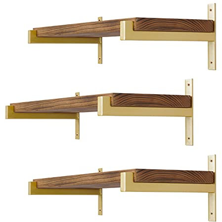 Lot de 6 supports d'étagère robustes de 30,5 cm à fixation murale industrielle en métal avec rebord doré