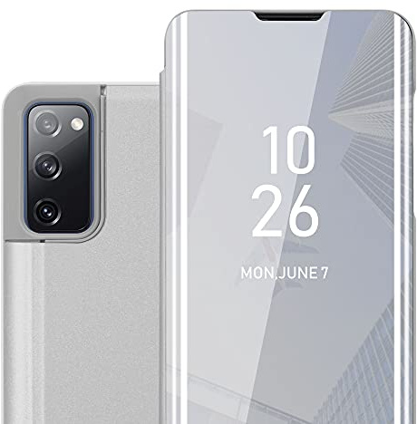 Cadorabo Hülle kompatibel mit Samsung Galaxy S20 FE Schutzhülle TPU Silikon Case 360 View Spiegel, Slim Kratzfest Weiche Gummi mit Rundumschutz Cover Hülle für Galaxy S20 FE in Silber