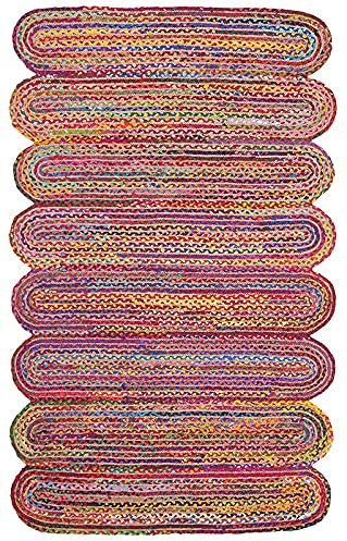 DNR Chindi-Teppich aus Naturfaser, Baumwolle, handgefertigt, 90 x 180 cm, Rot