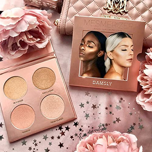 Mesmerizer Highlighter Palette - 4 Highly pigmented colors - Highlighter Palette With Mirror - Suits all skin tones - Vegan and Cruelty free