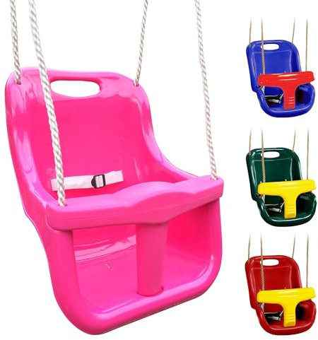 Balancelle pour bébé à dossier haut Rose Pour enfants Idéal pour les balançoires de jardin et les cadres d'escalade (Rose avec barre en T rose)