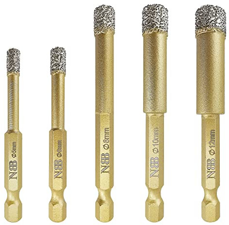 NBB Punte diamantate con codolo esagonale E6,3, per foratura a secco in porcellana dura, ceramica, piastrelle, granito, marmo, meglio bagnate,utilizzate in trapani con filo o cordless(5,5/6/8/10/12mm)