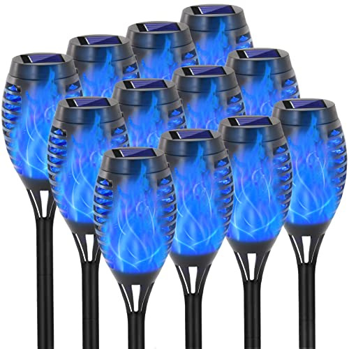 EOYIZW Solarleuchten Für Den Außenbereich, 12 Stück, Blaue Solar-Taschenlampe Mit Flackernder Flamme, LED-Solar-Tiki-Fackeln Außenlichter, Wasserdichte Landschaftsdekoration, Außenleuchten