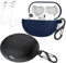 easyBee 2 Pacchi Cover Custodia in Silicone Compatibile con OPPO Enco Free 2 Cuffie Bluetooth e 2 Moschettone Portachiavi 2 Cinturino Anti-perdita, Protezione Completa Antiurto - Nero e Blu