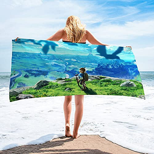 The Legend of Zelda-Link-blauer Hintergrund Mikrofaser Leichte Absorption Sandfrei Schnell Trocknend Strandtuch Campingtuch Reise Pool Picknick Schwimmen Badetuch