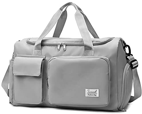 Suruid Sporttasche mit Schuhfach und getrennter Tasche für Männer und Frauen, Übernachtung, Wochenendtraining, Handtasche, Yogatasche, Grau