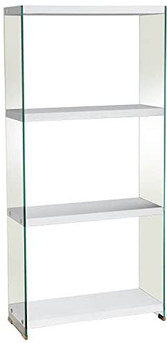 DRW Standregal aus MDF und Glas in Weiß und Transparent 76 x 30 x 165 cm