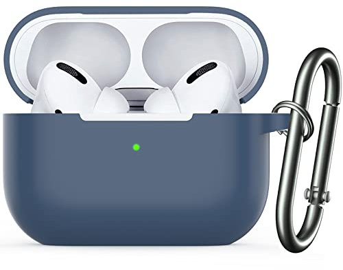Für AirPods Pro 2 Hülle, Nemteur Apple Pro 2nd Generation Silicone Case Cover, Front LED sichtbar, Skin Full Protective Case mit AirPods Pro 2 2022 Charging Case Mit Karabiner - Blau