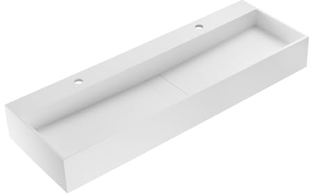 Vente-unique - Lavabo suspendido Yamdrok - L 120cm x A 40cm x H 15cm - superficie sólida - blanco