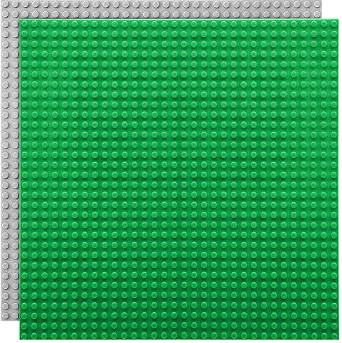 Etarnfly 2 Pack Classic Base Plates,25.5 x 25.5 cm Building Board Baseplates 100% Compatible with All Major Brands,Grey/Green