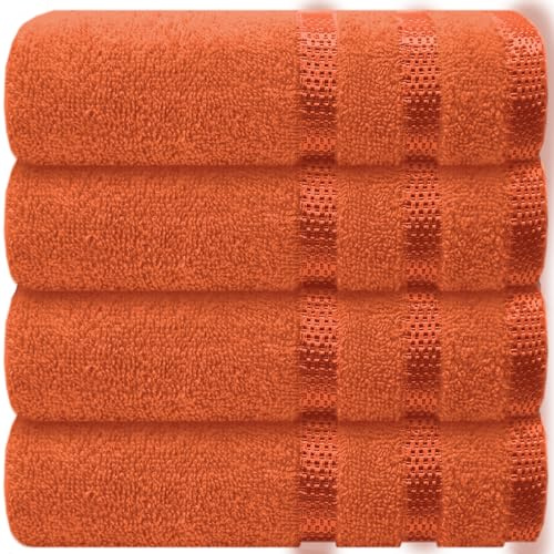 Casabella Deluxe 4 Orange Hand Towels 100% Combed Cotton Super Quality Hand Towels for Kitchen (50X90 CM) Towels Set for Bathroom Hotel Gym