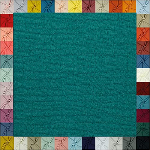 Hochwertiger Musselin Stoff Meterware - weicher Baumwollstoff für Kleid Baby Decke Tuch Tagesdecke Bettwäsche ÖkoTex Double Gauze uni Baumwollstoffe Dekostoff Stoffe zum Nähen Meterware (türkis)