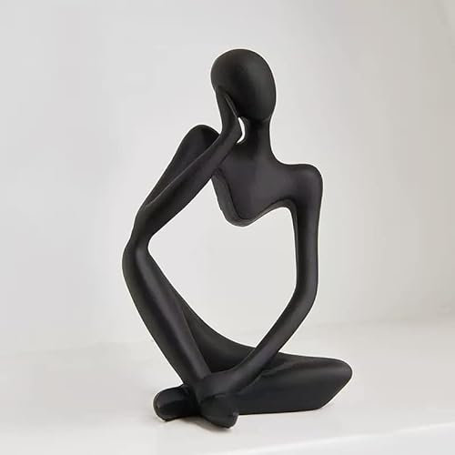 Resin Abstrakt Statue Skulptur und Figuren Modern Deko Modern für Wohnzimmer,Einzigartiger Denker-Stil Und Abstraktes Hohles Design, Für Home Office Tischplatte,Teestube., Schwarz Links