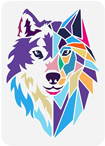 FINGERINSPIRE Geometrische Wolfskopf Schablone 21x29.7 cm Wiederverwendbare Wolfskopf Zeichnungsschablone DIY Kunst Wolf Dekorationsvorlage Tierschablone Zum Malen Auf Holz Mauer Papier Und Möbel