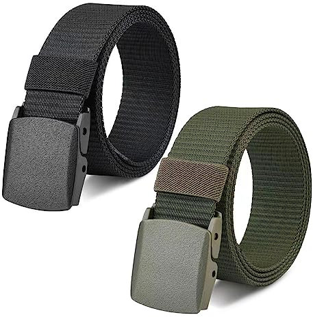 MIVAIUN 2 Piezas Cinturón Canvas Unisex, Cinturón para Hombre y Mujer, Ajustable Cinturones de Lona de Nylon, Cinturón para Trabajo Viaje, paso rápido por seguridad aeroportuaria (2 PCS)