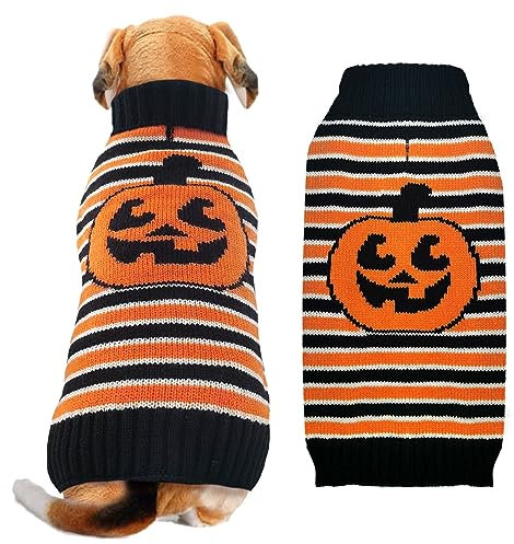 ABRRLO Halloween Haustier Pullover gestrickt gestreift Katze Hundekleidung für kleine mittlere große Hunde Pullover-M