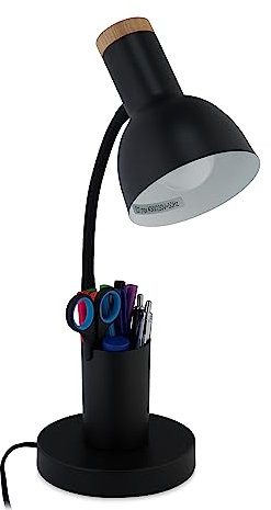 Relaxdays Schreibtischlampe, Stifthalter, Metalltischleuchte, HBT: 46,5x14,5x17 cm, E27, Bürolampe mit Kabel, schwarz