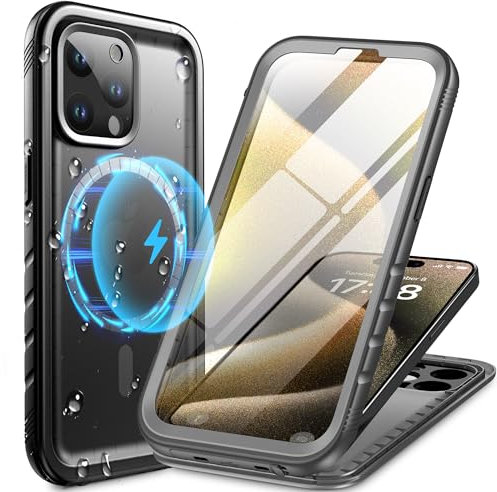 Cozycase Magnetisch Hülle für iPhone 14 Pro wasserdichte 360 Grad Panzerhülle Outdoor [Kompatibel mit MagSafe] IP68 Staubdicht Waterproof Stoßfest Komplettschutz 14pro Case/Handyhülle Doppelseitig