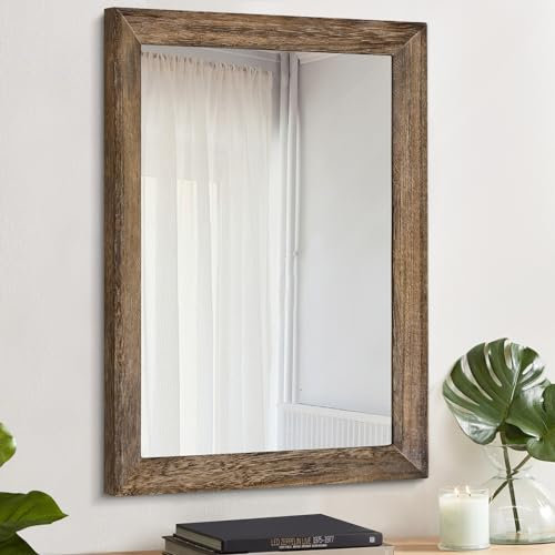 AAZZKANG Rustikaler großer Holzspiegel, rechteckig, dekorativer Wandspiegel, 70 x 50 cm, mit Rahmen, Schlafzimmer, Wohnzimmer, Badezimmer, Bauernhaus-Spiegel