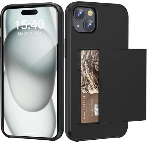 ACOCOBUY Coque pour iPhone 15 Plus Étui Portefeuille Fente pour Carte Crédit Cachée Coque avec Porte-Cartes Antichoc Housse Protection à Double Couche Étui Housse Arrière 6,1 Pouces pour Hommes Noir