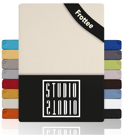 STUDIO Basic Frottee Spannbettlaken 100x200cm – weiches Frottee-Spannbetttuch aus 80 % Baumwolle & 20 % Polyester – Creme – Öko-Tex Zertifiziert, bügelfrei & elastisch – für Matratzen 15–25cm