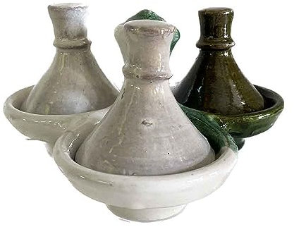 Tajine marocaine mini 3 porte-sauces, porte-épices en céramique peinte à la main - Dimensions : environ 16 x 16 x h 8,5 cm