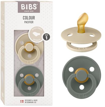 BIBS Colour Anatomical Schnuller 2er Pack, BPA-frei Dummy-Schnuller, Kiefergerechte Form. Naturkautschuk/Latex, Hergestellt in Dänemark, Größe 1 (0-6 Monate), Vanilla/Pine
