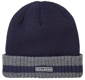 SEALSKINZ | Holkham | Unisex Waterproof Cold Weather Striped Roll Cuff Beanie Hat | for Everyday & Outdoor Activities | Warm Fleece Lining | Three-Layer Insulation Technology Navy