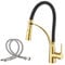 Haiba Gold Kitchen Sink Tap with Pull Down Dual Function Sprayer, Single Lever Swivel Kitchen Mixer Taps with Black Silicone Hose, Solid Brass