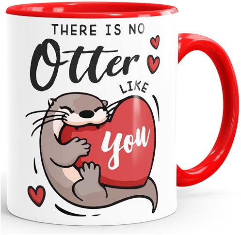 MoonWorks® Kaffee-Tasse Liebe Otter Spruch Geschenk für Sie und Ihn Jahrestag Valentinstag Mann Frau Partner Weiss-innen-rot standard