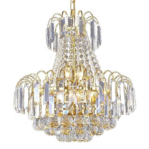 Jolre Lámpara de araña de cristal, lámpara de techo, luz clásica, lámpara de techo de salón, cocina, lámpara de araña LED de lujo, lámpara de araña clásica en forma de lágrima, E14 60 cm.