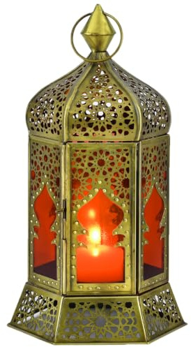 Orientalische Laterne Labib als Windlicht aus Metall & Glas, Rot 30 cm | Die rote Laterne Labib aus Metall und Glas verbindet orientalische Gestaltung mit einer warmen dekorativen Lichtwirkung.
