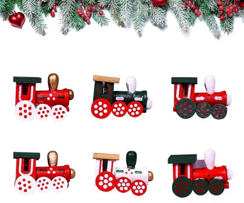 Falafoty 6 Piezas Decoraciones De Tren De Navidad Adornos Navideños de Madera Colgantes de Locomotora para Decoraciones Colgantes de árboles de Navidad Tren de Madera en Miniatura para Niños