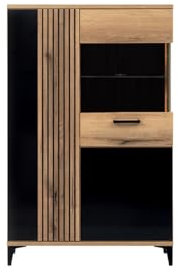 Marmex Aris AS6 niedriger Vitrinenschrank, Glasschrank, zweitürige Vitrine für das Esszimmer,Vitrine auf Möbelbeinen, Loft-Stil, ohne LED-Beleuchtung für Esszimmer, Wohnzimmer