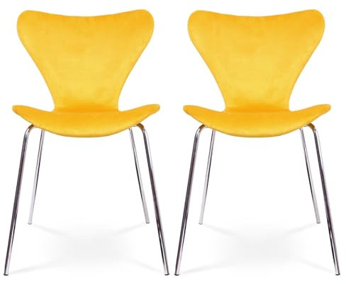 Rensinnoal Küchenstühle 2 Set mit Sitzfläche aus Samt und Beine aus Verchromtem Metall,Ergonomischer Esszimmerstühle Samt mit Rückenlehne,Empfang Stuhl für Küche, Esszimmer und Wohnzimmer(Gelb)