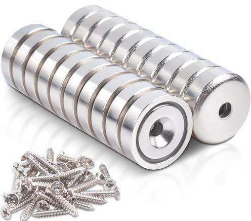 20 Stück Neodym Magnete Extra Stark 6 KG Kraft 16 x 5 mm mit Loch und Kapsel, Senkkopf-Topfmagnet mit Schrauben Starke Magnete für Küchen Kühlschrank, Badezimmer, Büros, Lager