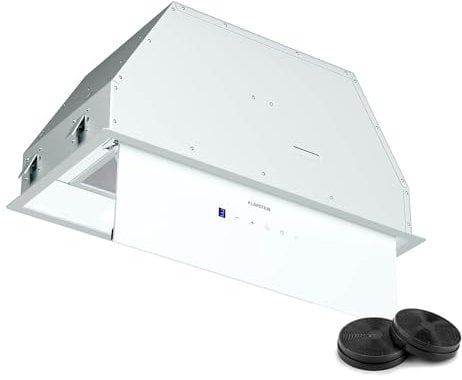 Klarstein Ventimate Integrated Cooker Hood, 60cm Canopy Kitchen Hood, 390 m³/h Airflow, Touch Control, Energy Efficiency A+, Quiet DC Motor, LED Lighting, Carbon Filter, White