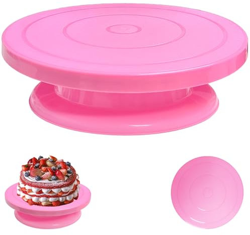 Bocguy Piatto girevole per torta, piatto girevole per torte, piatto girevole e antiscivolo, per cuocere dolci, biscotti, cupcake per principianti e professionisti, rosa