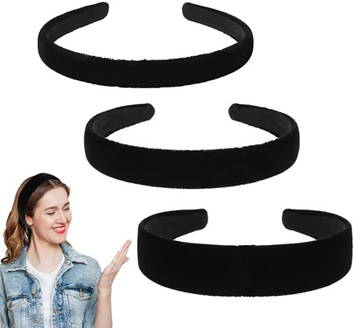 Lot de 3 serre-têtes en velours noir - Solides et simples - Pour femme et fille - Large, moyen et fin - Accessoire de cheveux tendance