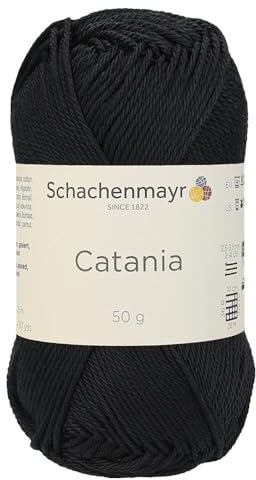Schachenmayr (SMC) Catania Originals Garn, 2 Knäuel/Packung , jedes Knäuel 125 m, 100 % mercerisierte Baumwolle zum Stricken und Häkeln, Sport Weight, 110 Schwarz